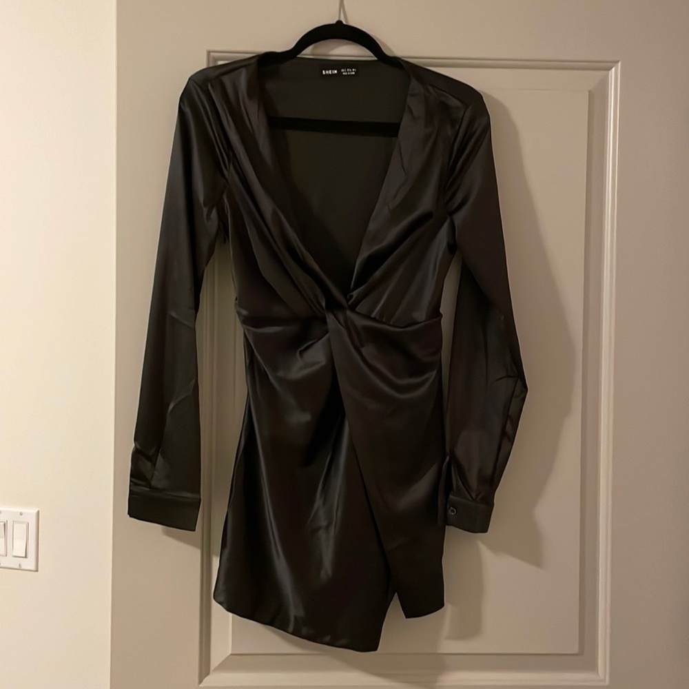 Satin mini dress with side slit. Size 4.